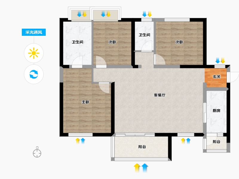 云南省-昆明市-俊发新螺蛳湾-澜湾俊园二期星湾-97.34-户型库-采光通风