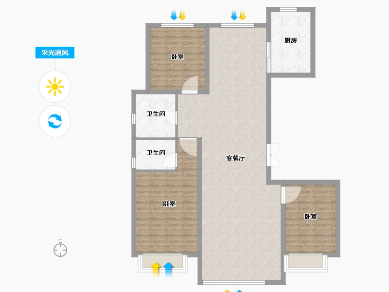 内蒙古自治区-包头市-方兴·衛仕府-121.00-户型库-采光通风