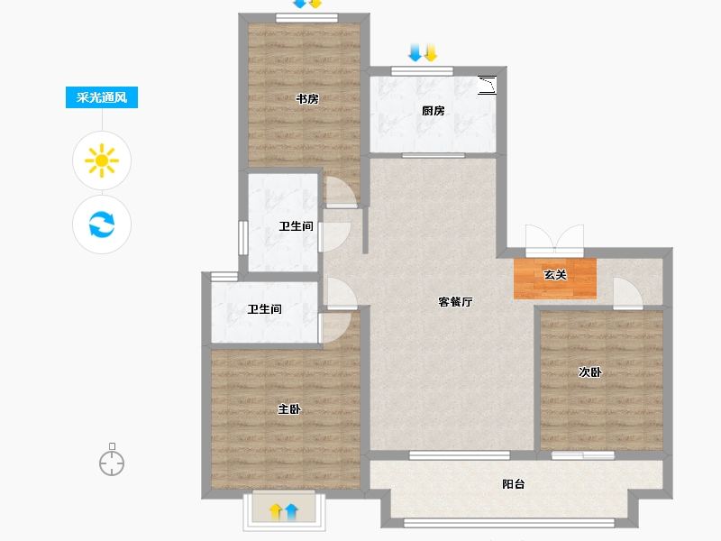 河北省-廊坊市-新空港孔雀城天玺-101.60-户型库-采光通风