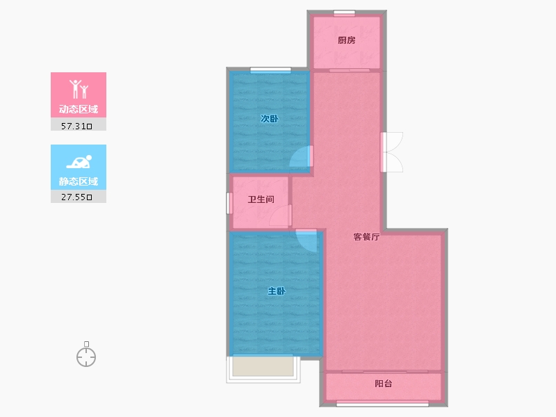 内蒙古自治区-呼和浩特市-铁骑·华府-76.43-户型库-动静分区