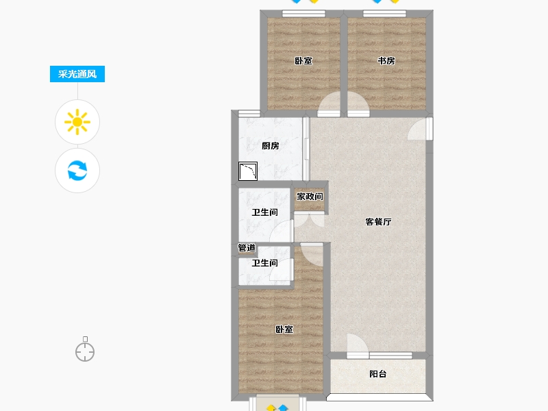 山西省-太原市-万科如园-77.32-户型库-采光通风