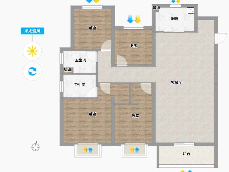 山西省-太原市-阳光城文澜府-101.98-户型库-采光通风