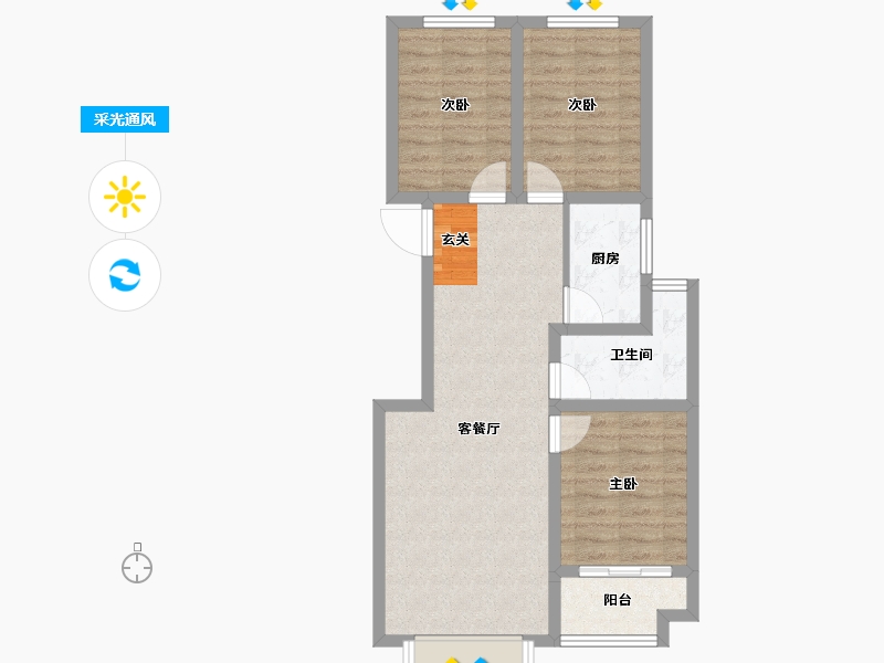 河北省-保定市-祥云里-69.98-户型库-采光通风