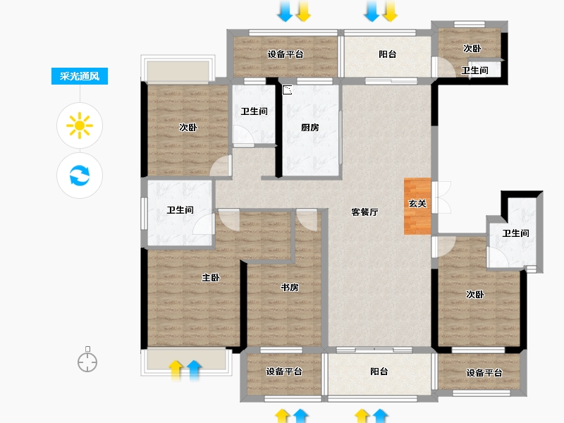 云南省-曲靖市-金博玫瑰园-144.16-户型库-采光通风