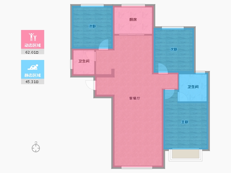 内蒙古自治区-呼和浩特市-盛世名筑二期-96.52-户型库-动静分区