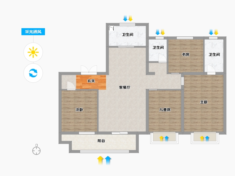 河北省-廊坊市-新空港孔雀城天玺-115.20-户型库-采光通风