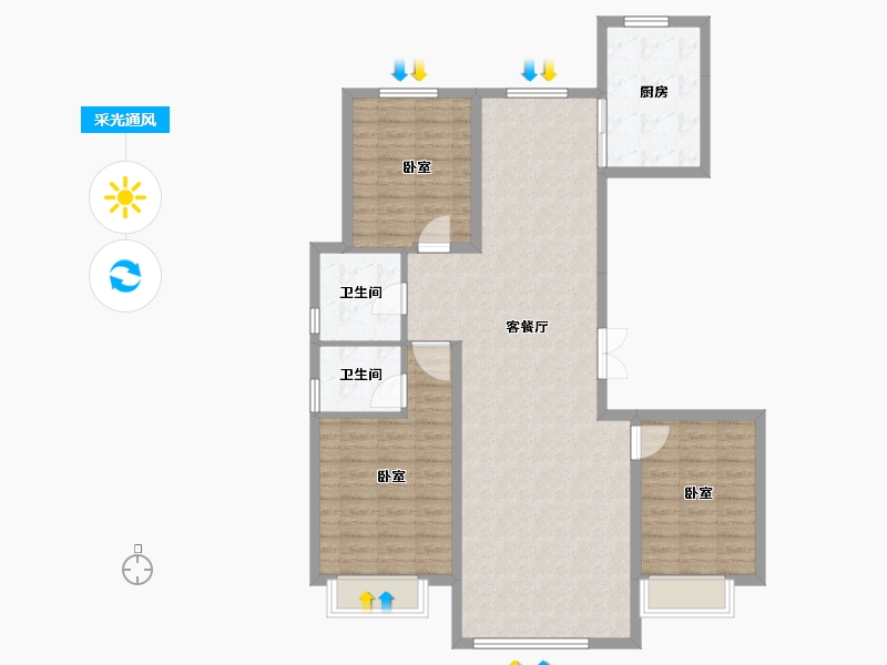 内蒙古自治区-包头市-方兴·衛仕府-110.00-户型库-采光通风