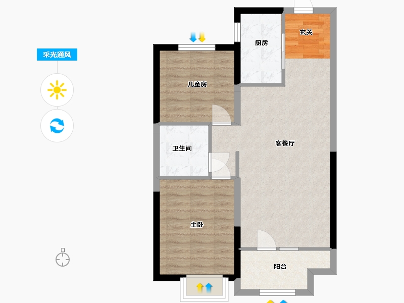 河北省-廊坊市-新空港孔雀城领航国际-66.10-户型库-采光通风