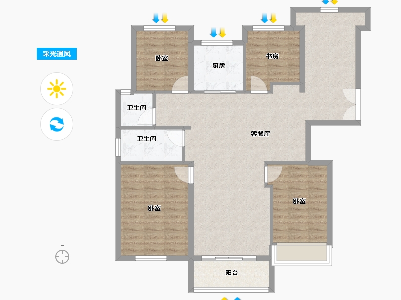 辽宁省-大连市-万科金地和风明月-104.00-户型库-采光通风