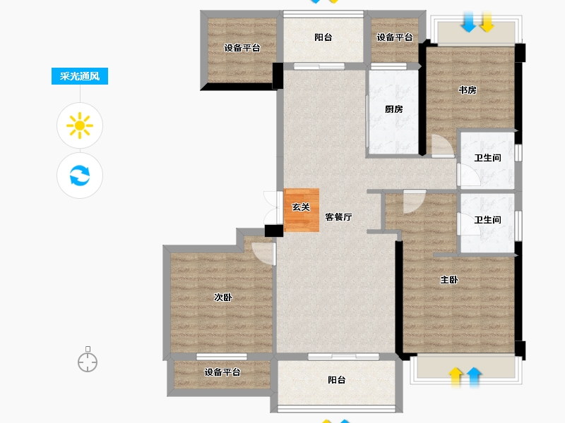 云南省-曲靖市-金博玫瑰园-113.44-户型库-采光通风