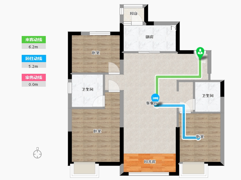 辽宁省-沈阳市-沈抚恒大养生谷-88.39-户型库-动静线