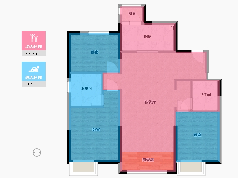 辽宁省-沈阳市-沈抚恒大养生谷-88.39-户型库-动静分区