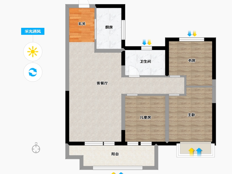 河北省-廊坊市-新空港孔雀城天玺-82.10-户型库-采光通风