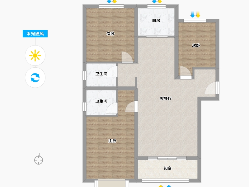 河北省-保定市-御景蓝湾二期-91.43-户型库-采光通风