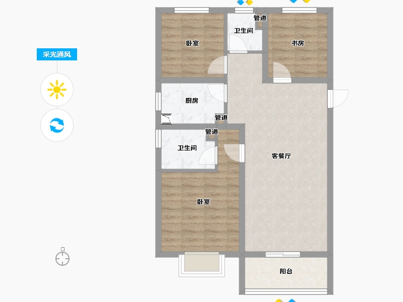 山西省-太原市-红星紫御华府-73.82-户型库-采光通风