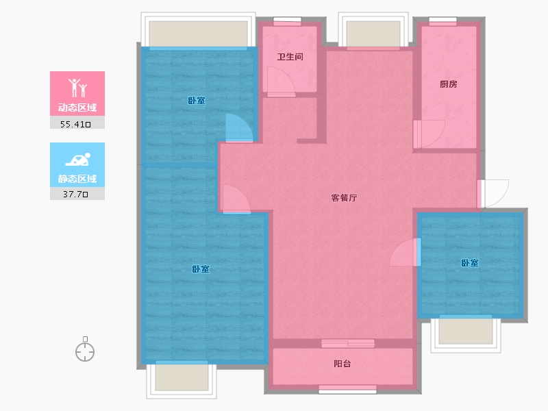 辽宁省-鞍山市-京华·汤邑-82.93-户型库-动静分区