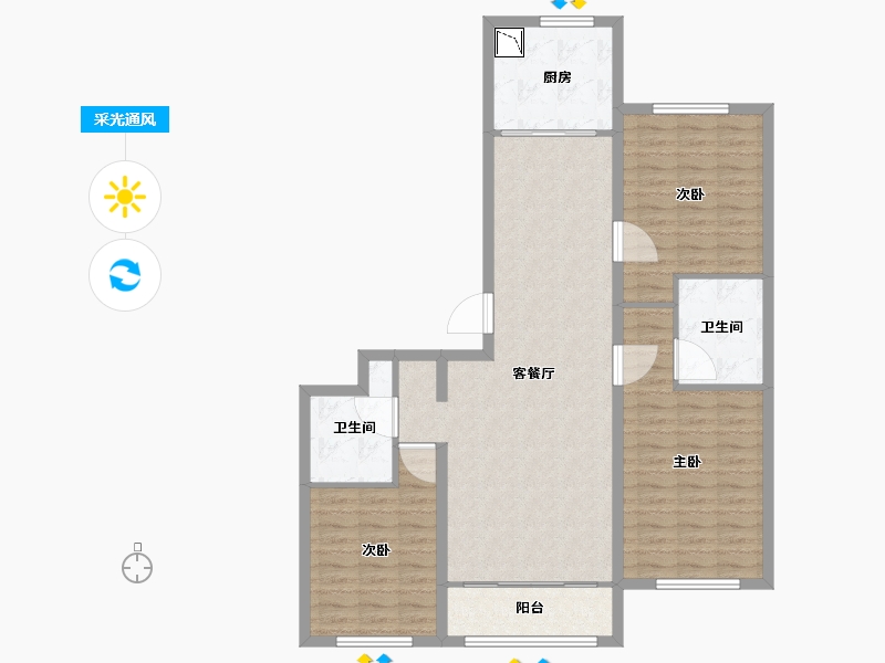 内蒙古自治区-呼和浩特市-呼和浩特恒大翡翠华庭-107.72-户型库-采光通风