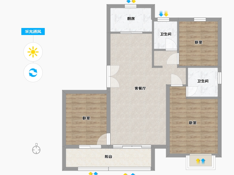 内蒙古自治区-包头市-中朵·上东郡-80.76-户型库-采光通风