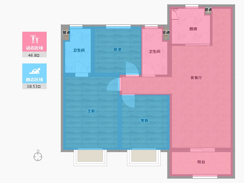 山西省-太原市-红星紫御华府-75.54-户型库-动静分区