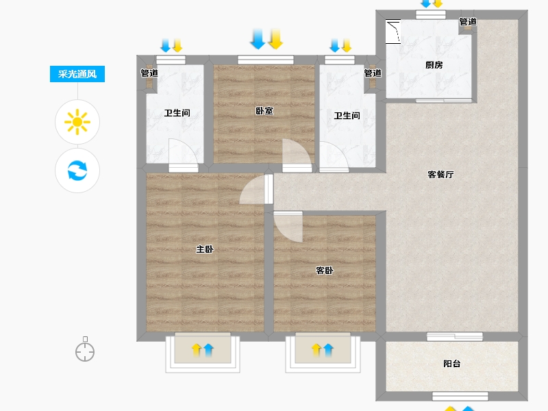 山西省-太原市-红星紫御华府-75.54-户型库-采光通风