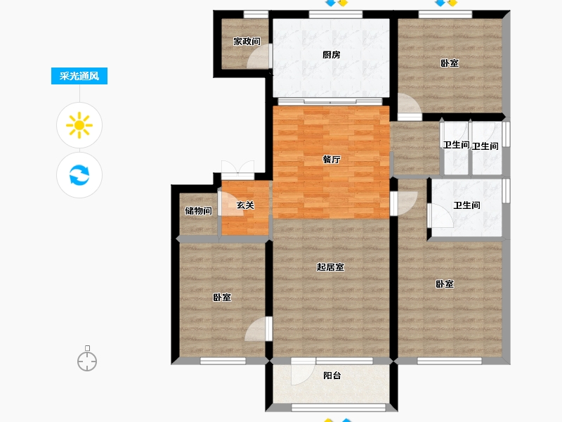 辽宁省-盘锦市-盘锦万科城·如园-98.80-户型库-采光通风