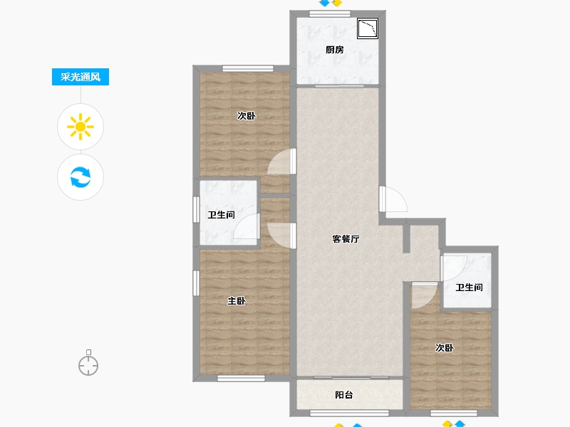 内蒙古自治区-呼和浩特市-呼和浩特恒大翡翠华庭-107.72-户型库-采光通风