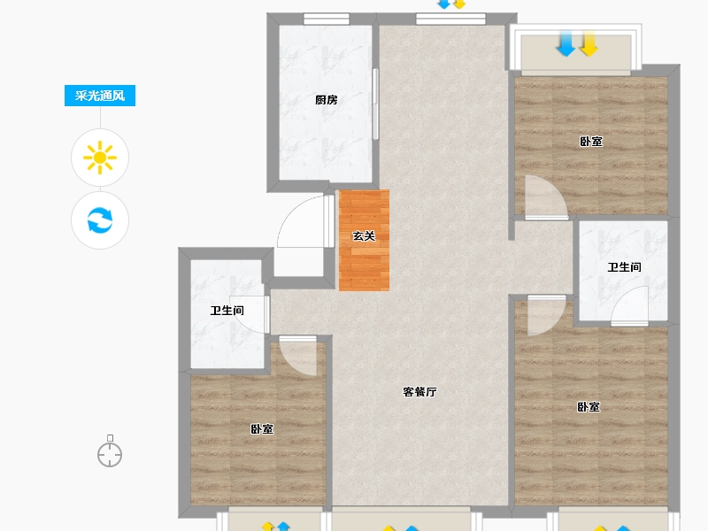 辽宁省-沈阳市-首开如院-83.38-户型库-采光通风