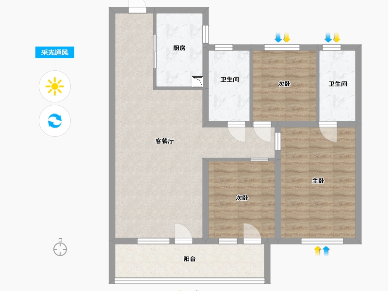 河北省-廊坊市-孔雀城柏悦府-85.60-户型库-采光通风