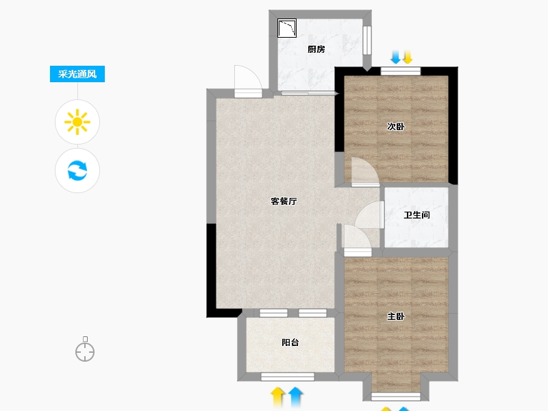 河北省-廊坊市-荣盛桃李观邸-53.59-户型库-采光通风