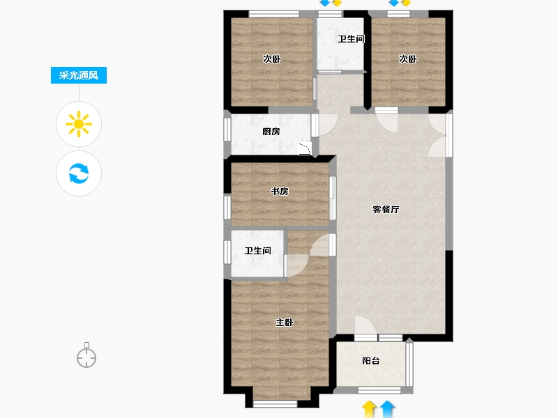 河北省-廊坊市-荣盛桃李观邸-86.02-户型库-采光通风