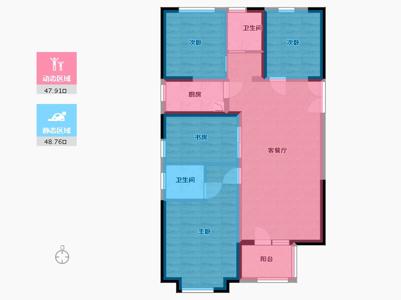 河北省-廊坊市-荣盛桃李观邸-86.02-户型库-动静分区