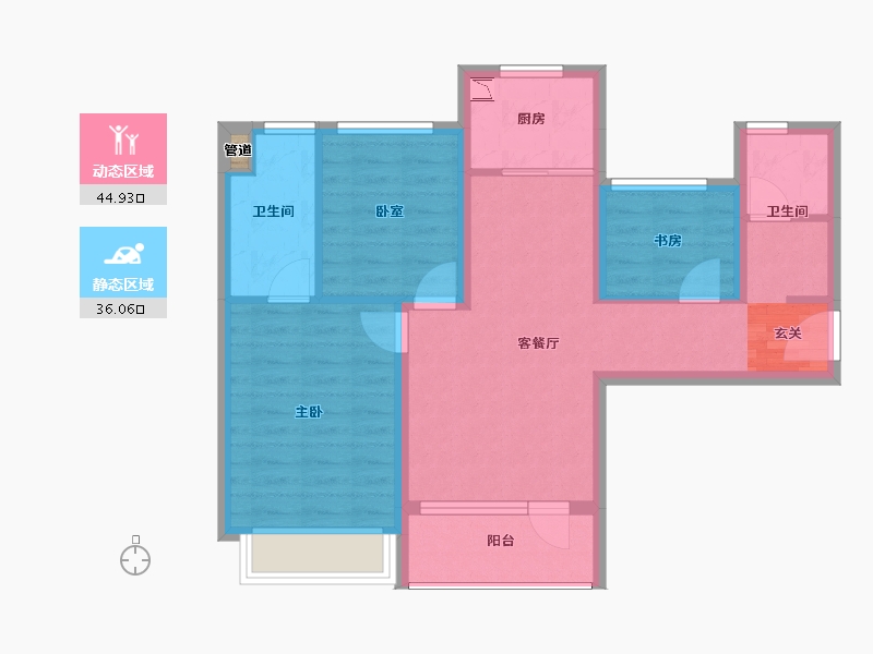 辽宁省-大连市-合生江山帝景-71.65-户型库-动静分区