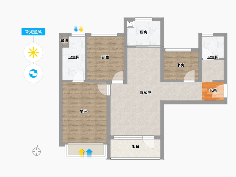 辽宁省-大连市-合生江山帝景-71.65-户型库-采光通风