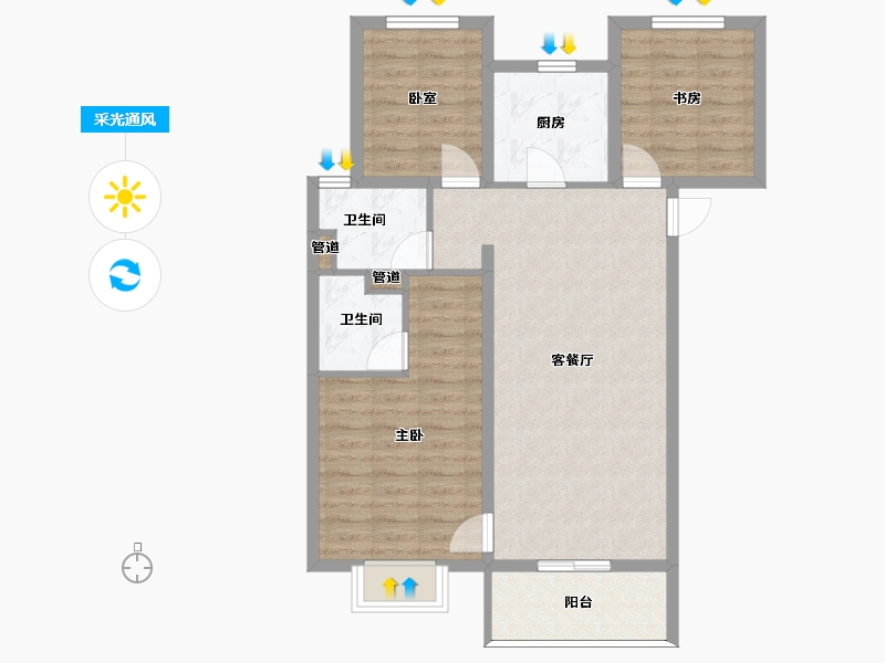 山西省-太原市-阳光城文澜府-79.93-户型库-采光通风