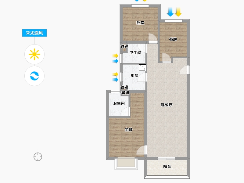 山西省-太原市-阳光城文澜府-76.36-户型库-采光通风