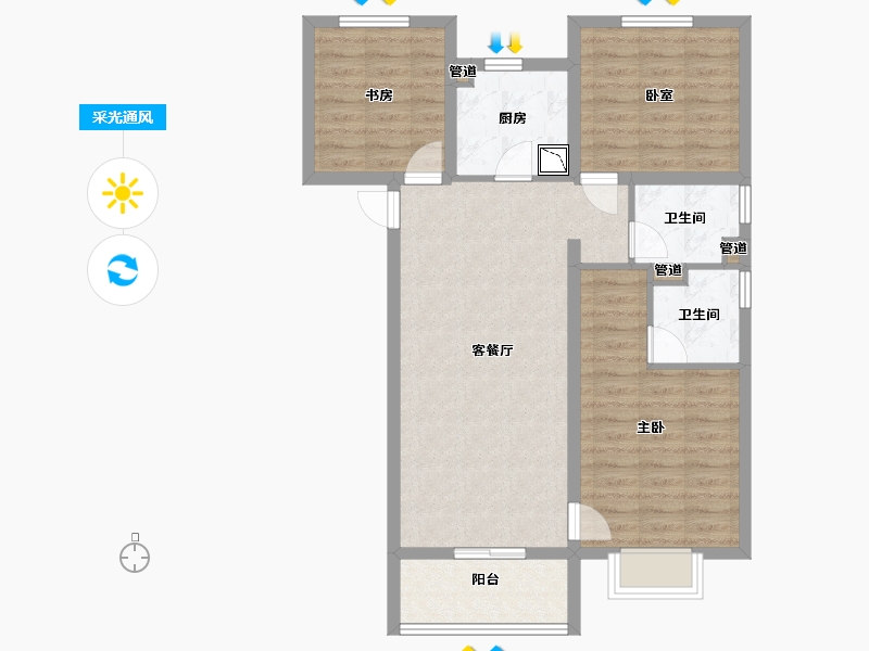 山西省-太原市-阳光城文澜府-81.93-户型库-采光通风