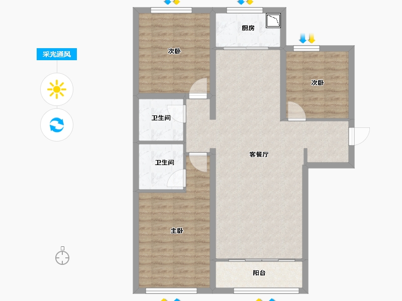 内蒙古自治区-呼和浩特市-俪城时尚广场-90.97-户型库-采光通风