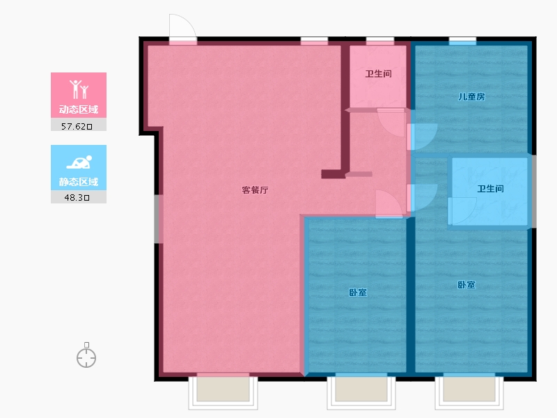 内蒙古自治区-包头市-万科公园五号-95.88-户型库-动静分区