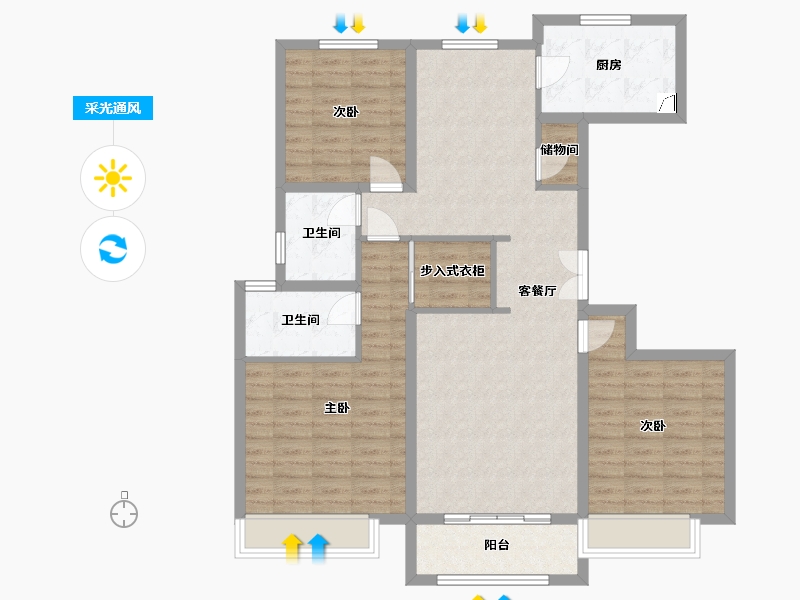 河北省-衡水市-保利拉菲公馆-107.06-户型库-采光通风