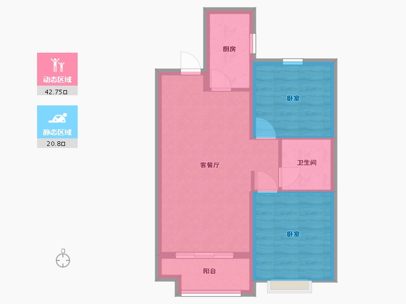 内蒙古自治区-包头市-中朵·上东郡-56.86-户型库-动静分区