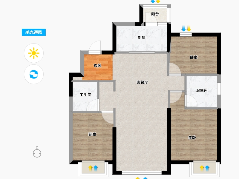 辽宁省-沈阳市-恒大珺睿府-75.77-户型库-采光通风