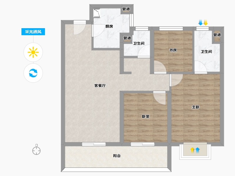 山西省-太原市-阳光城文澜府-77.55-户型库-采光通风