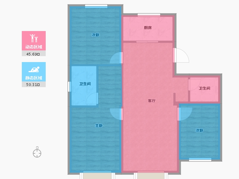 辽宁省-大连市-恒大雅苑-86.75-户型库-动静分区