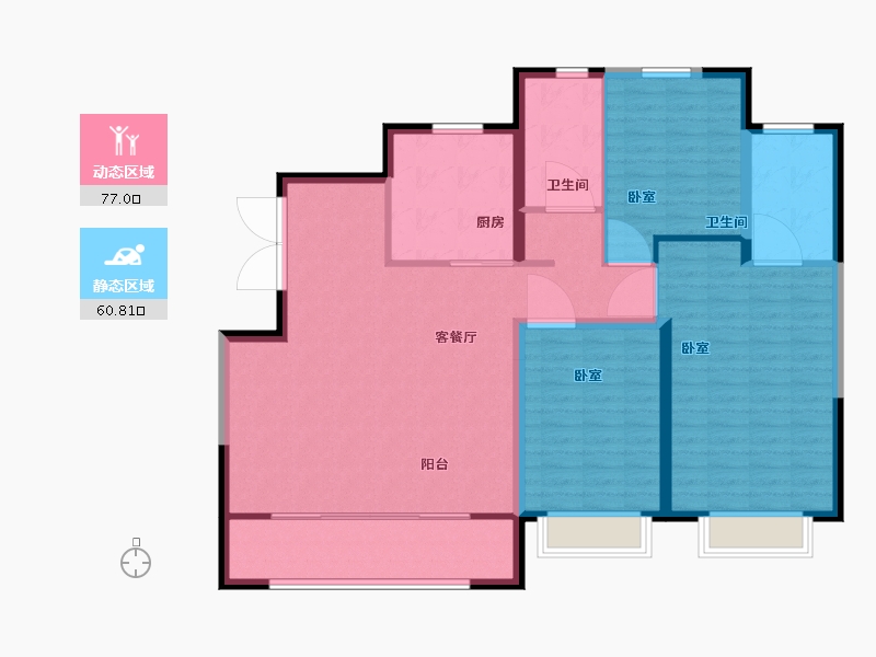 内蒙古自治区-包头市-富力·院士廷-126.25-户型库-动静分区