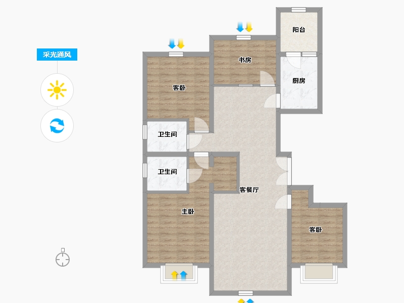 内蒙古自治区-包头市-瀚星御府-105.58-户型库-采光通风