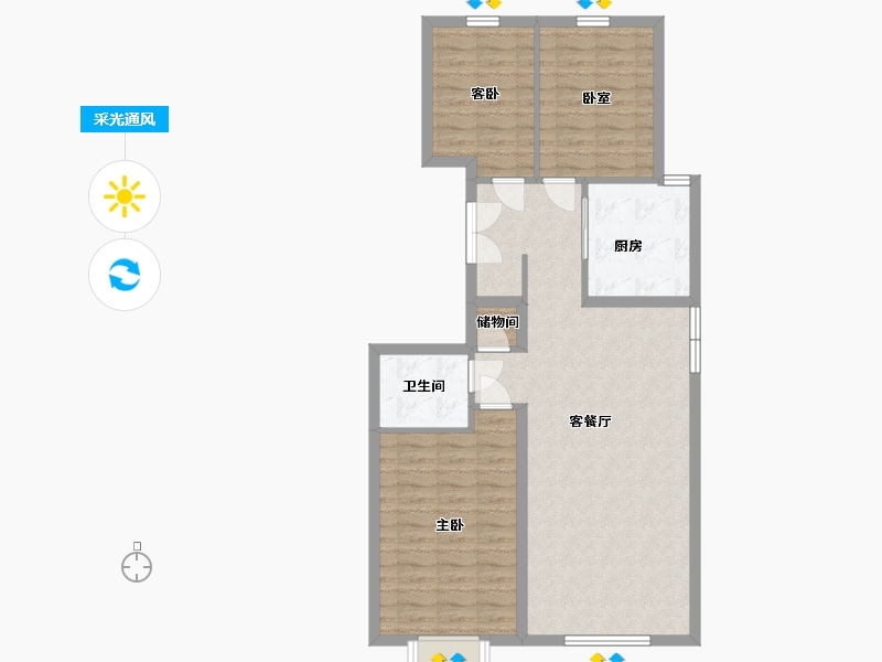 内蒙古自治区-包头市-瀚星御府-89.04-户型库-采光通风