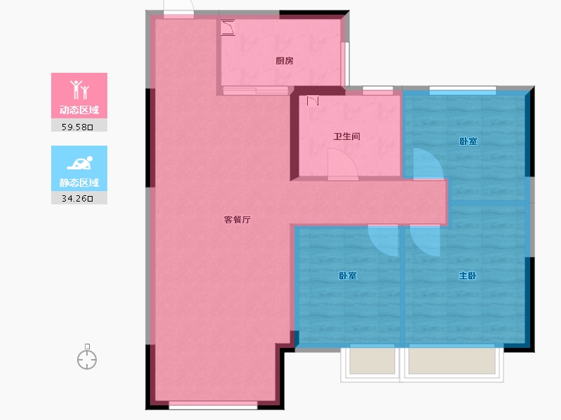 辽宁省-沈阳市-沈抚恒大养生谷-85.00-户型库-动静分区