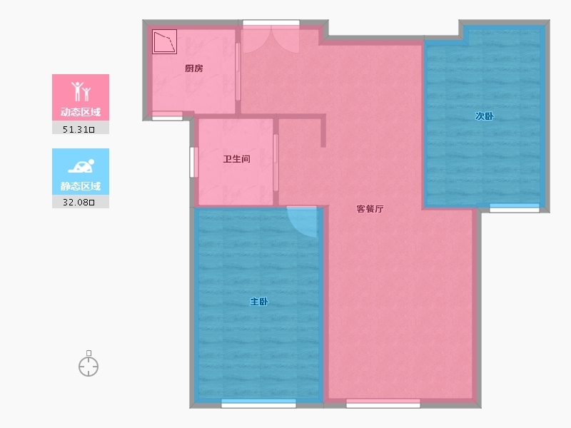 内蒙古自治区-呼和浩特市-富贵国际-75.61-户型库-动静分区