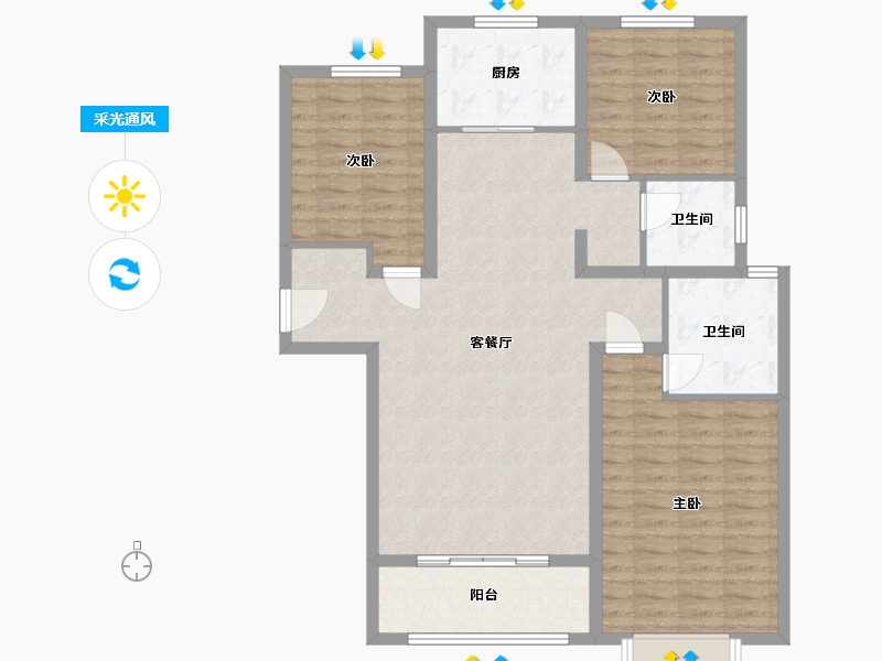 河北省-保定市-御景蓝湾二期-106.83-户型库-采光通风