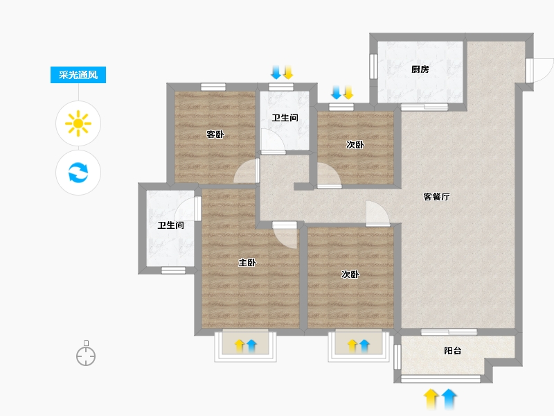 河北省-沧州市-保利香槟国际-89.64-户型库-采光通风